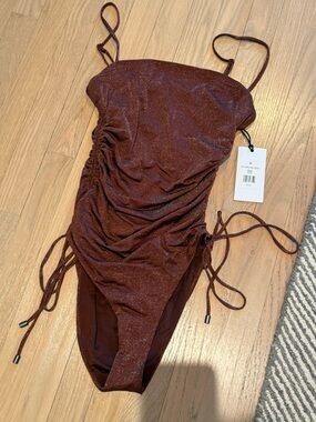 Onia Shimmery Burgundy Ruched One-Piece Swimsuit